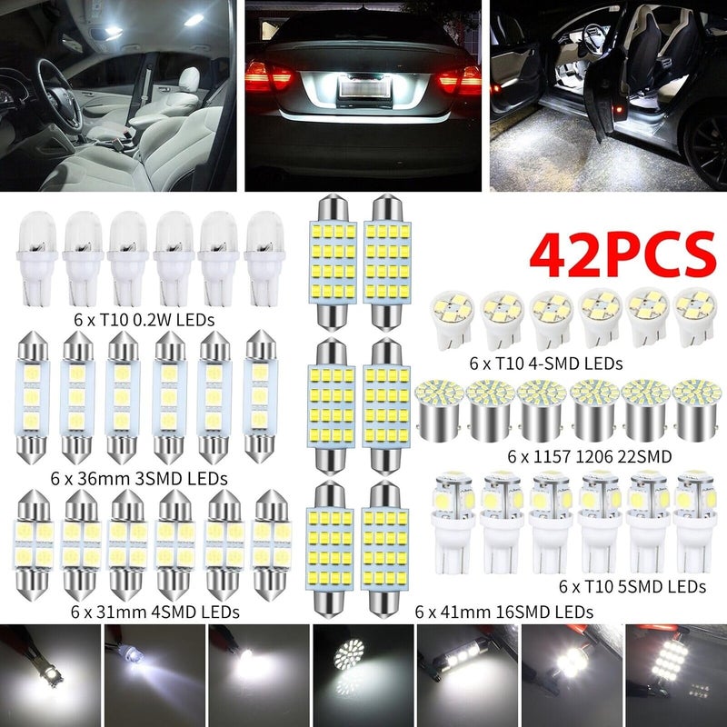 Cbailian Car Interior Combo LED Map Dome Door Trunk License Plate Light Bulbs White 42PCS - Image 2